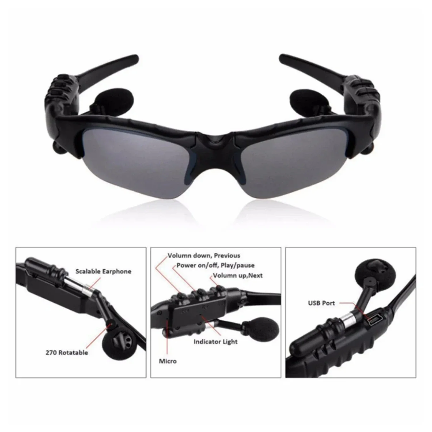 Music Sports Bluetooth Sunglasses Polarized Glasses Headset Headphone With Mic  Driving