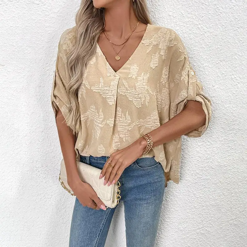 

Ele Sle Women's Lace Top Pullover irt Loose Fit Polyester Fabric oulder Sve Blend Five Quarter Length Spring Season