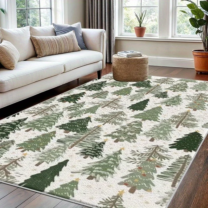 Pine Tree Printed Area Rug, Lightweight Washable Easy‑Clean Floor Mat for Living Room, Bedroom, Dining Room, Office, Balcony