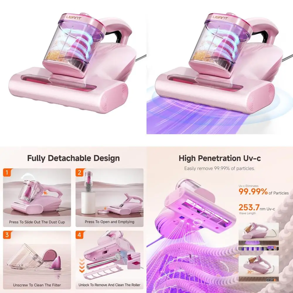 

Всасывающий металлический ролик 16 кПа, УФ-C, легкий пылесос для матраса, 36000 об/мин/мин 149 ℉ Ультразвуковой очиститель HEPA-фильтра с подогревом для дивана,