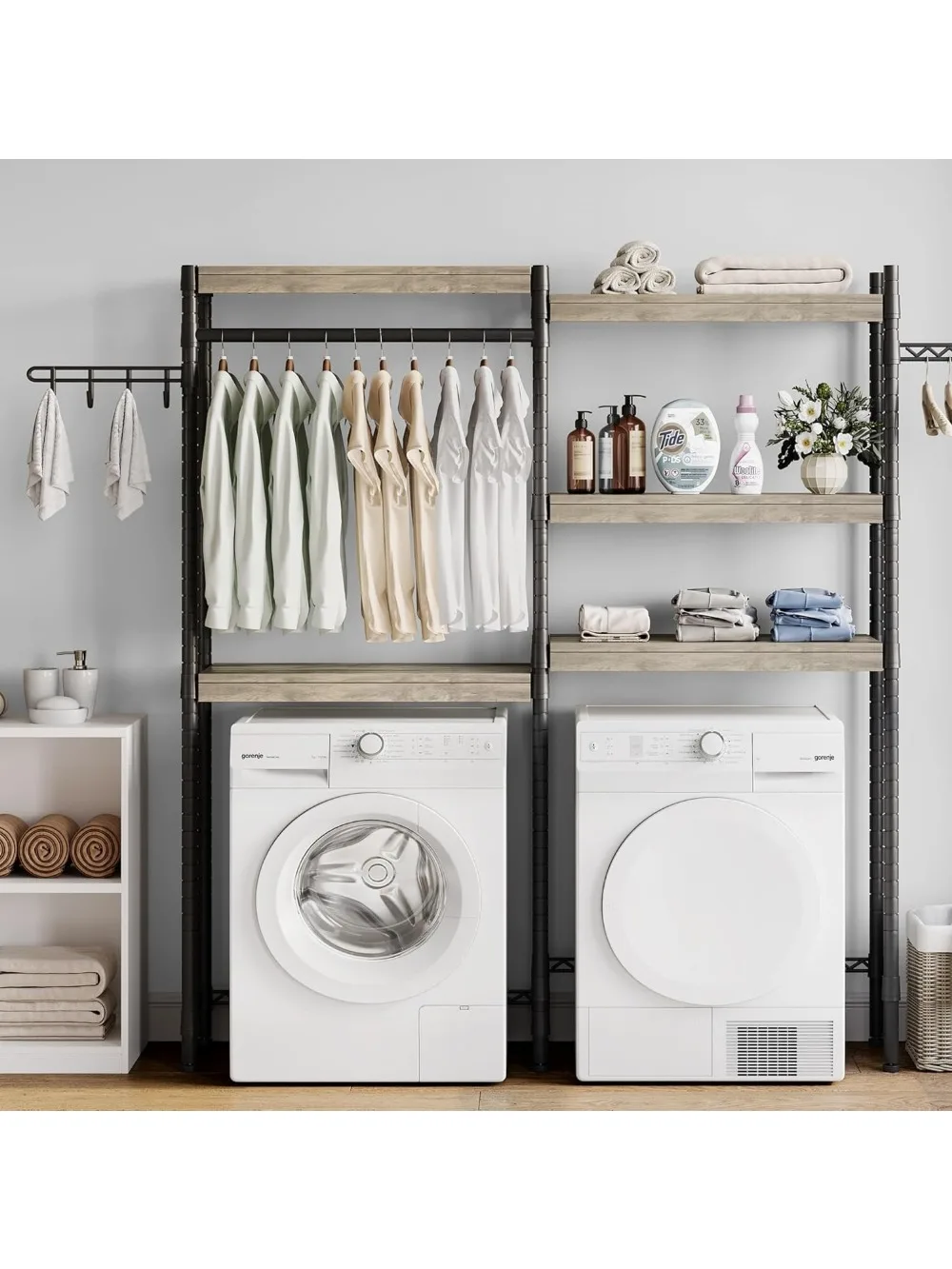 Over the Washer Drying Rack - Space-Saving Laundry Room organization and storage Shelf Heavy-Duty Adjustable Height for Clothes