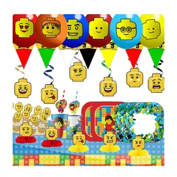 Building Blocks Happy Birthday Banner decorazioni per feste stoviglie di carta Cake Topper palloncini in lattice forniture per feste Baby Shower