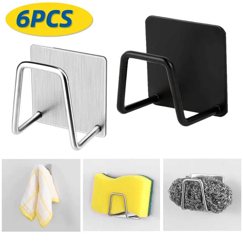 Kitchen Sponges Racks Self Adhesive Stainless Steel Kitchen Wire Ball Rag Organizer Holder Self Adhesive Storage Rack Wall Hook