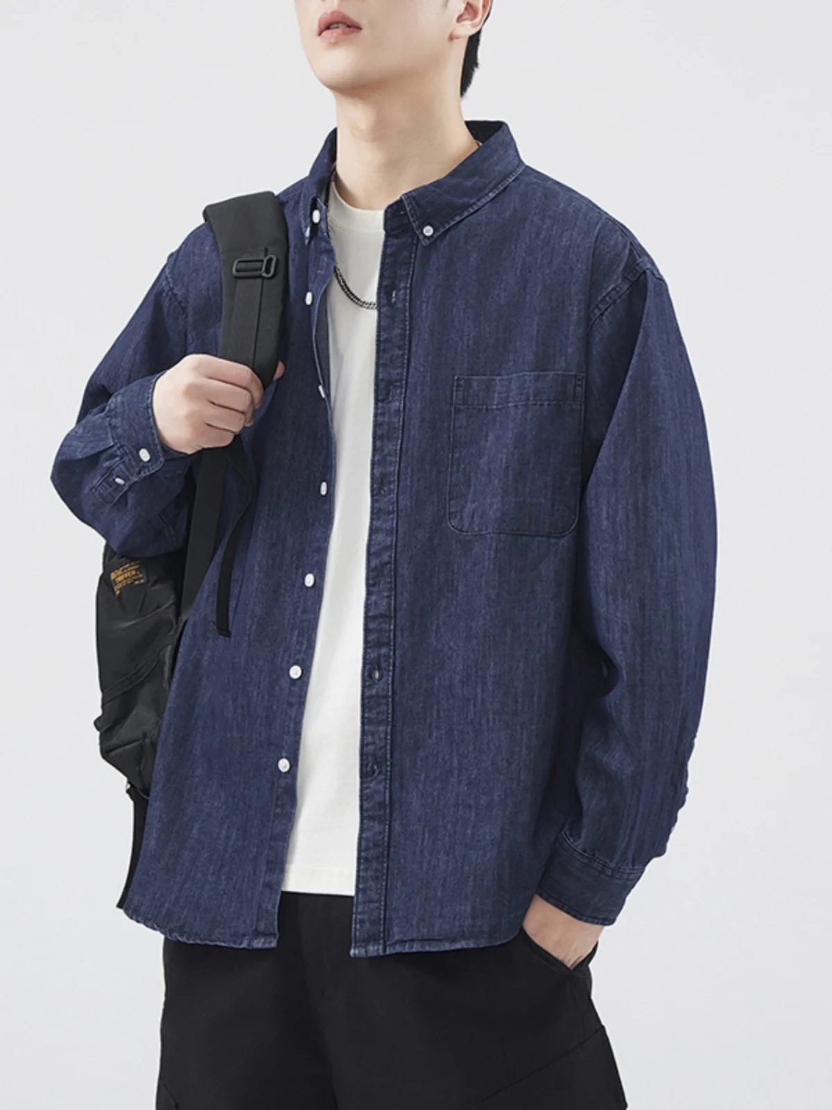 

Retro Hong Kong Sle Striped Men's Casual irt Loose Fit Autumn New Arrival Versatile Outerwear Classic Collar Long Sve