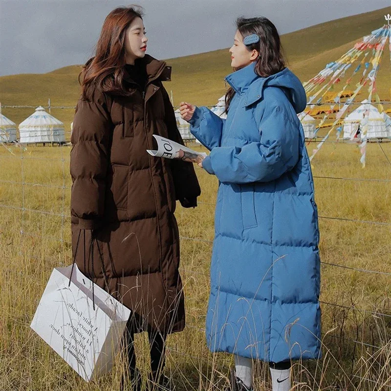 2026 Down Coats New Long-style Cotton Dress Korean Version Plus Size Korean Fashion Jackets Winter Heat Parka Feminina