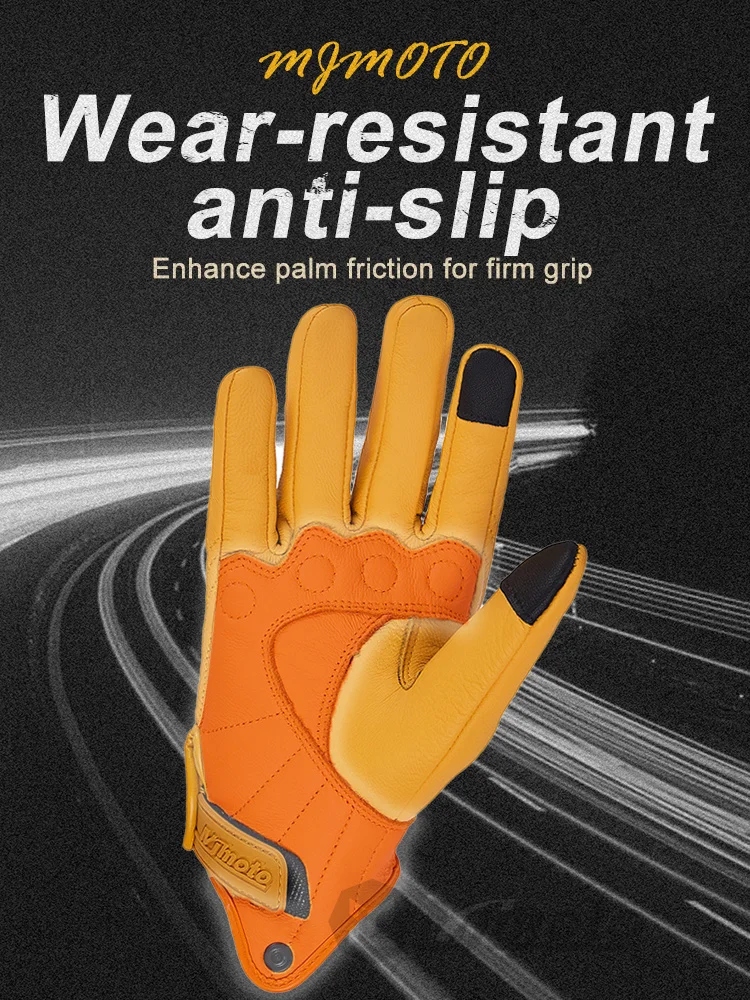 New 2024 Retro Yellow Motorcycle Riding Gloves Touchscreen Motocross Glove Comfortable Breathable Motorbike Glove Wear-resistant