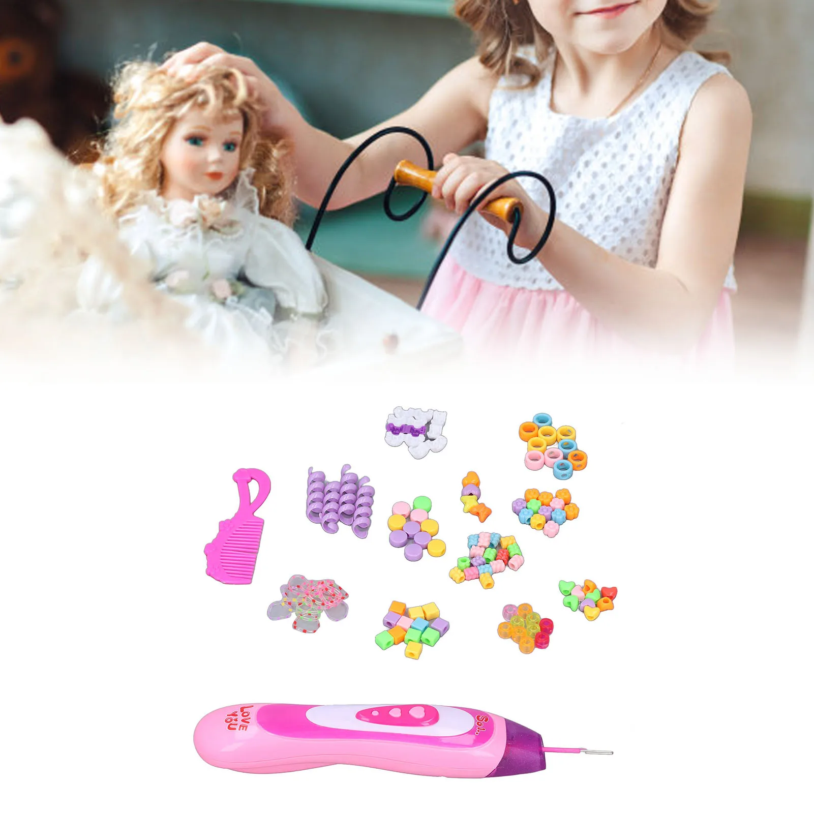 ZK20 Kit de trança de cabelo infantil, acessórios coloridos automáticos, ferramenta de trança de cabelo DIY para meninas