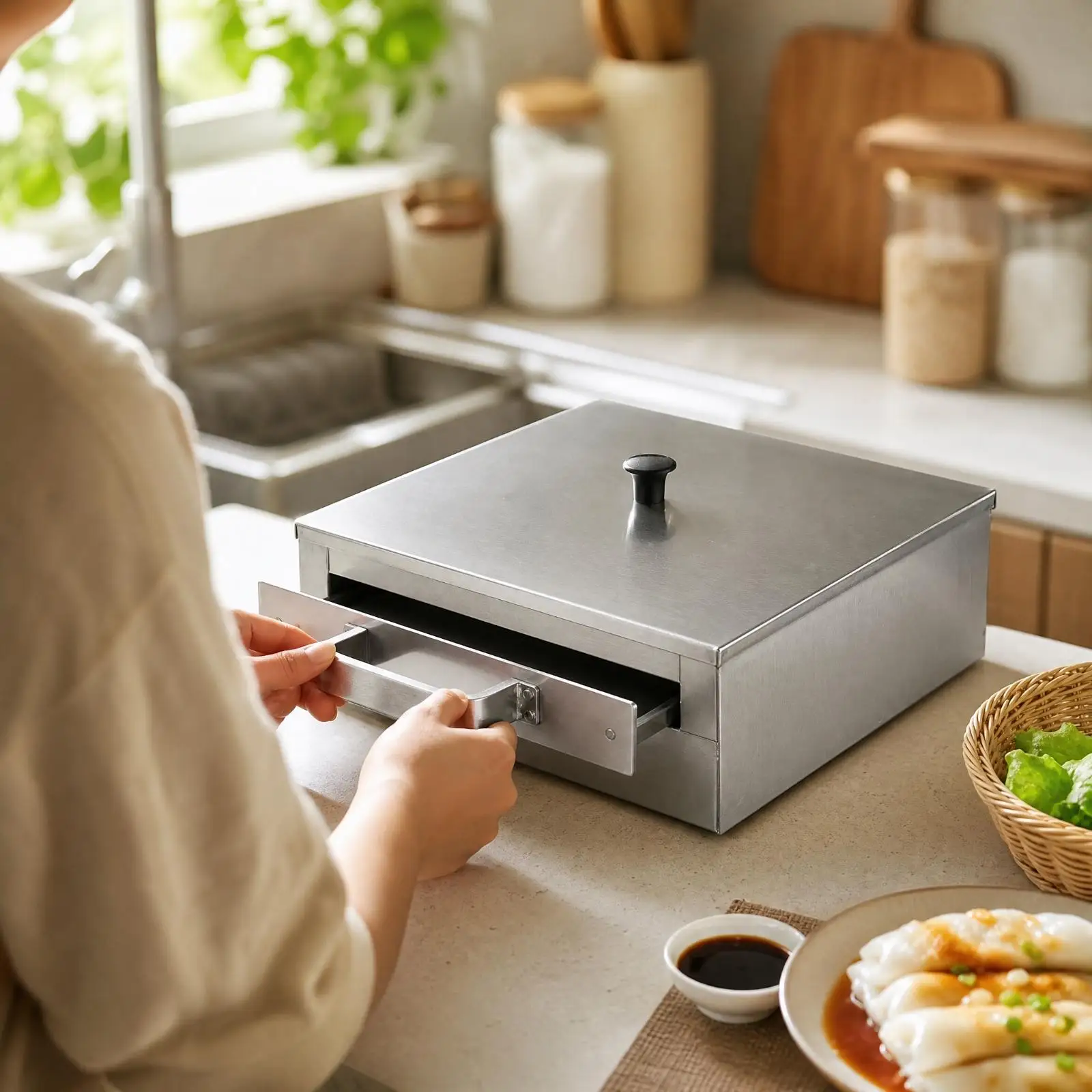 Rice Noodle Steam Machine Stainless Steel Drawer Steamer Compact Home Kitchen Cooker for Rice Rolls