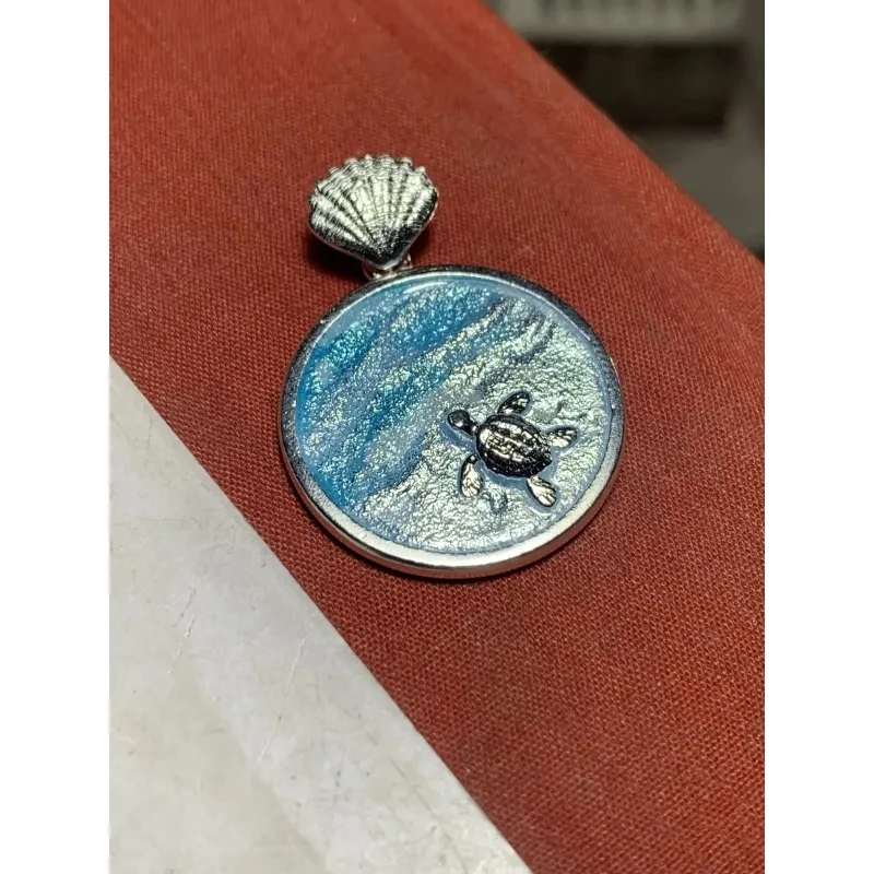 Mountain and Sea Journey Enamel Pendant Unique Design Sense Design of Little Turtle and Sea Carving Wave Patterns Advanced Sense