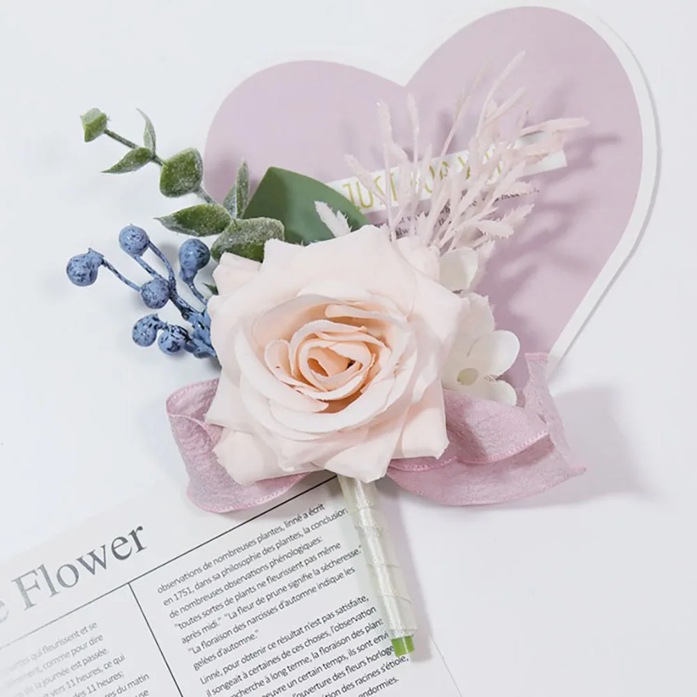 Dusty Pink and Blush Boutonnieres fiori Buttonhole falso formale sposo damigella d'onore spille da sposa corpetto uomo accessori da sposa