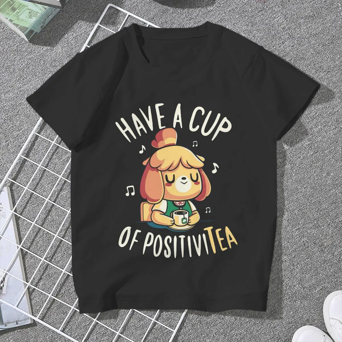 CUP OF POSITIVITEA Women T Shirt Animal Crossing New Horizons Vintage Tee Shirt Short Sleeve Crew Neck T-Shirt Summer Clothing