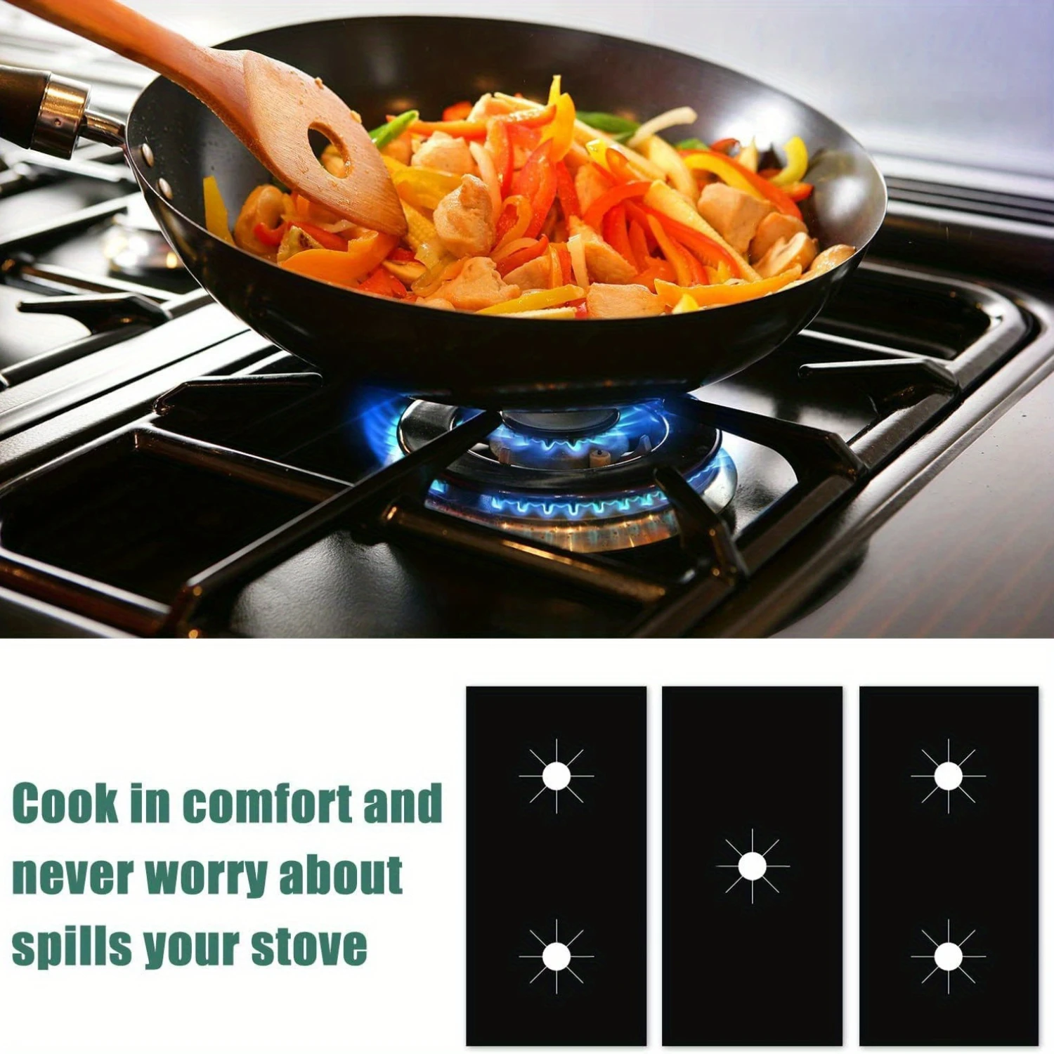 3 Pieces Heat Resistant Silicone Mats for Gas Stove Tops - Washable, Reusable, Protects Stove & Burners - Prevents Heat Damage