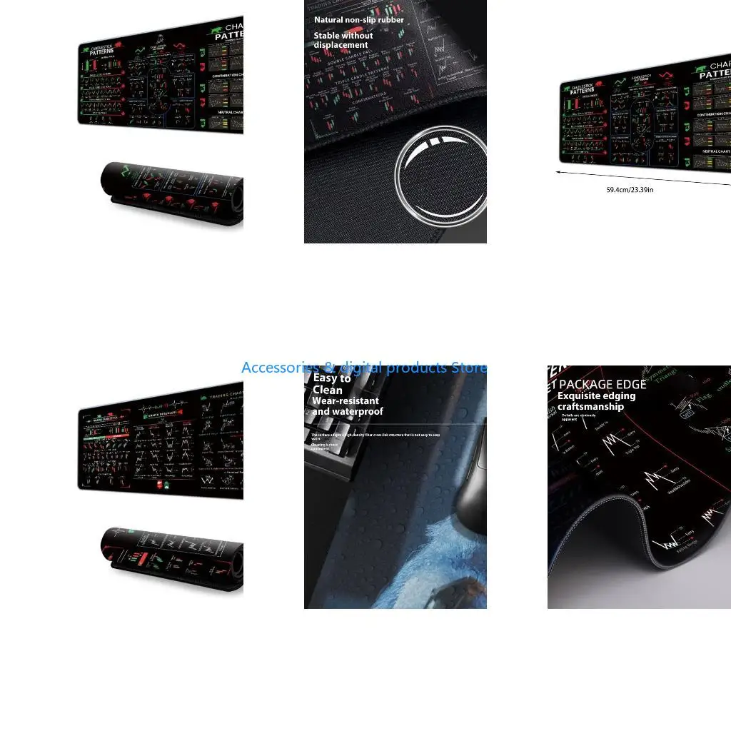77JD Professional Stock Chart Mousepad Oversized Antislip Mouse Pad Thickened Materials Ergonomic Office Desk Accessory