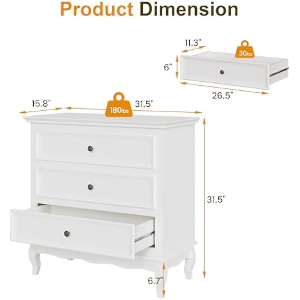 Ensemble de 2 tables de chevet de 32 po de large pour chambre à coucher, table de chevet blanche avec 3 tiroirs, table d'appoint moderne, table d'appoint en bois pour la maison et le bureau