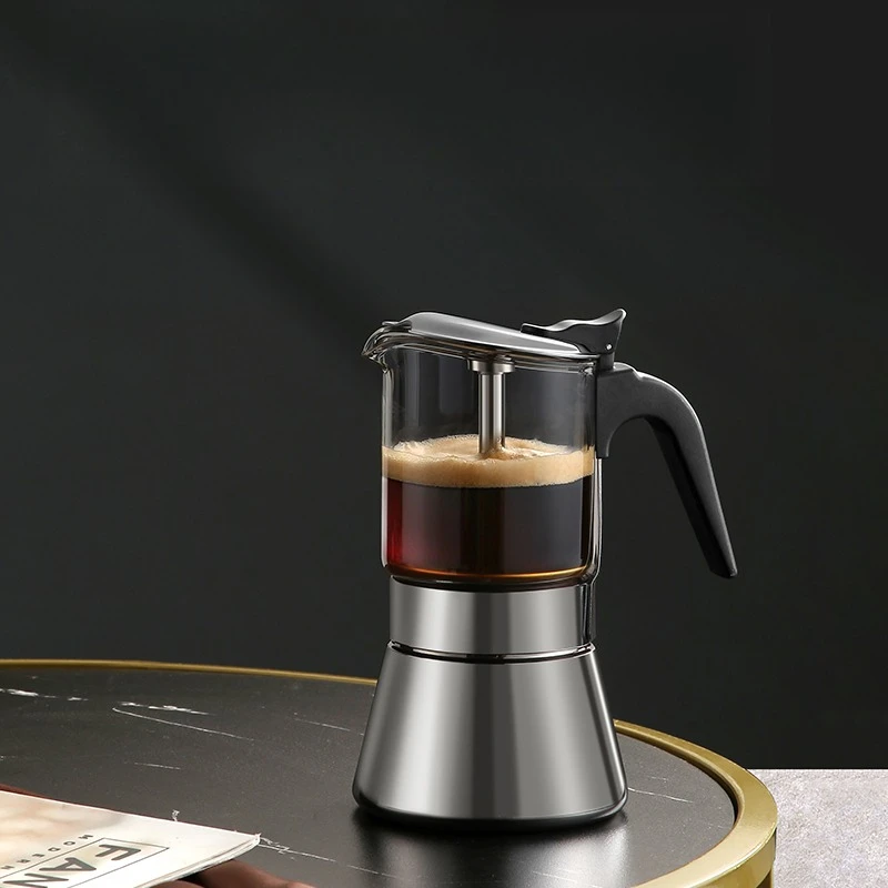 

Italian double valve mocha pot light luxury pot brewed coffee stainless steel household hand brew extraction