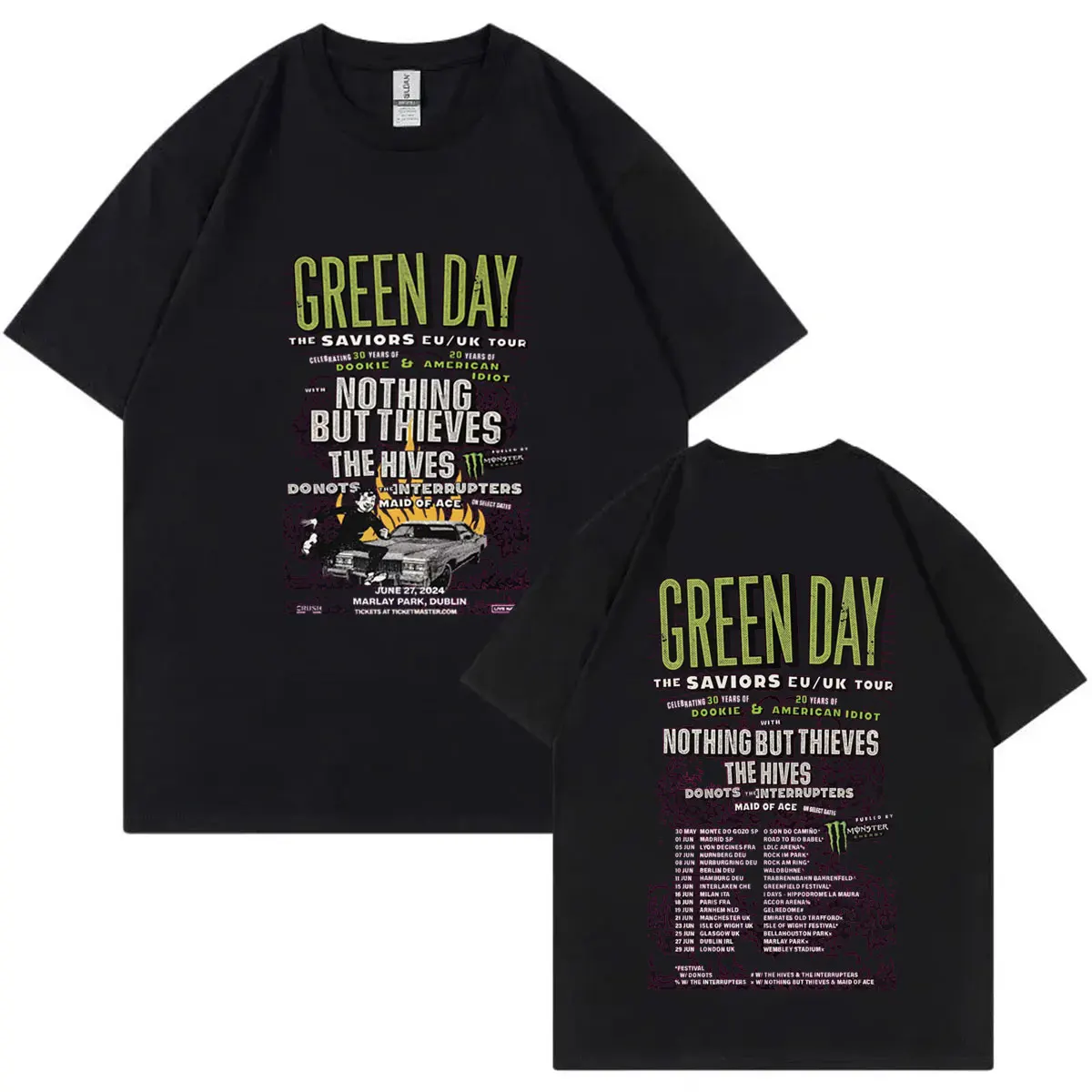 Camisetas estampadas de la banda de Rock Green Day The Saviors, Camisetas estampadas con póster del Tour, camisetas Vintage Unisex de Hip Hop,