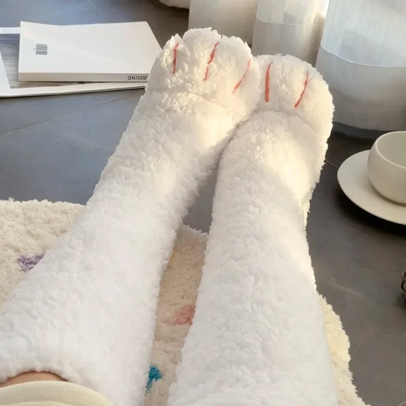 Meias de lã engrossadas inverno polainas meias longas bonito gato pata meninas cosplay meias inverno quente pé capa meias chinelos novo