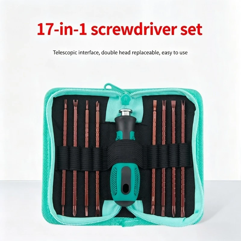 

17-in-1 Magnetic Screwdriver Set Multi-Bit Double-Ended Screwdriver Kit with Storage Bag for Electronics Furniture Hand Tools