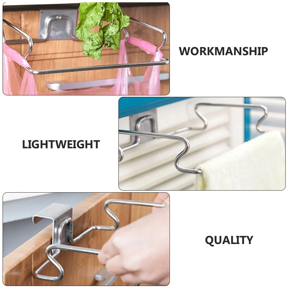 

2Pcs Stainless Steel Garbage Bag Shelf Multi-functional Bathroom Hanging Rack Storage Organizer Smooth Surface Saving Space