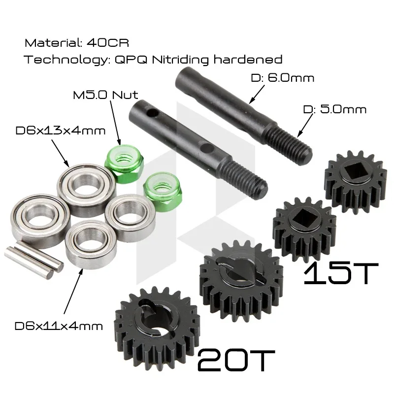 RhinoRC Hardened Overdrive Portal Axle Shafts Gears For Axial Capra Offset Axles CNC Full Upgrade Kit