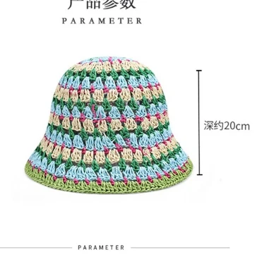 Colorful dopamine striped hollow straw hat for women summer seaside vacation fisherman hat 4