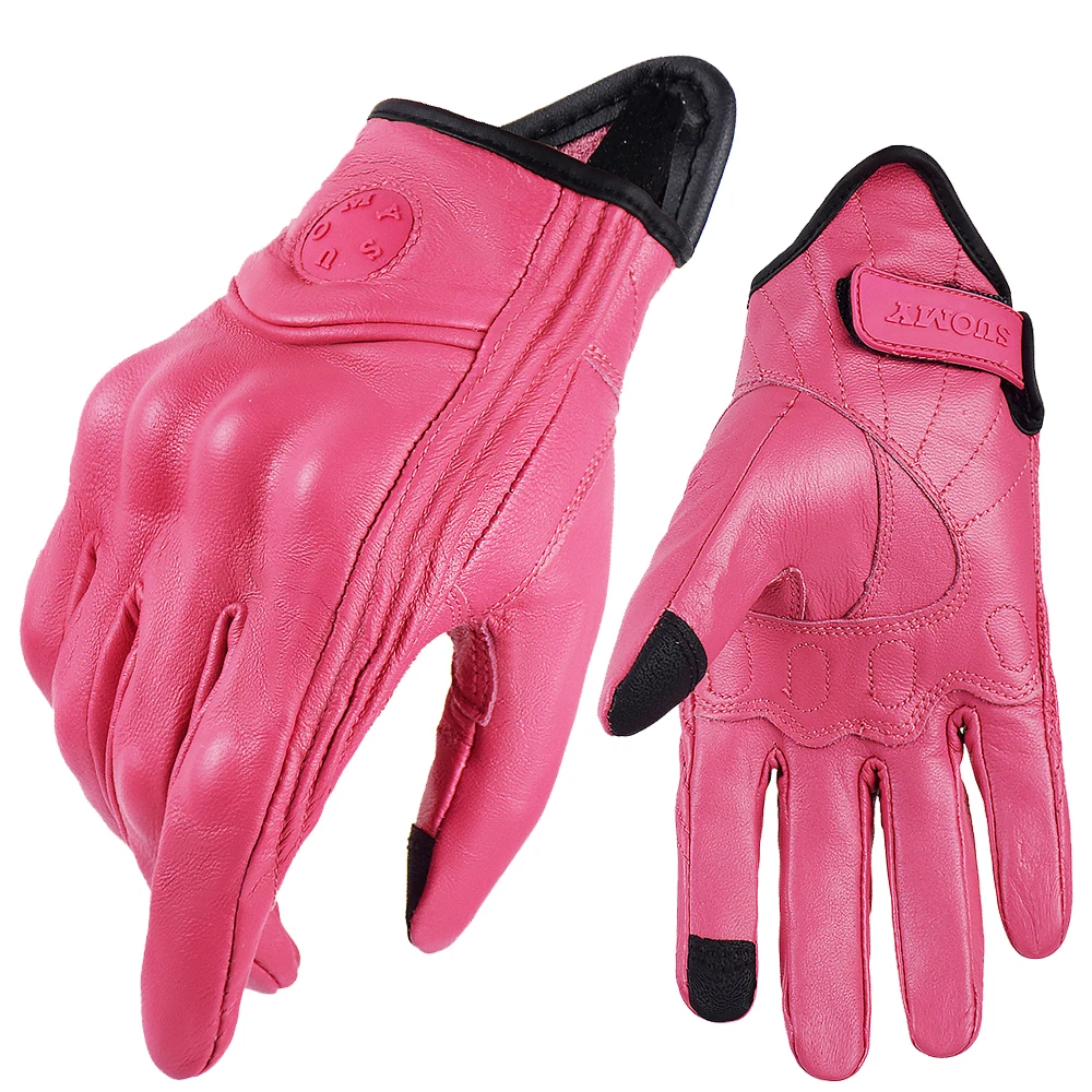 Suomy Women Pink Motorcycle Gloves Touch Screen Leather Electric Bike Glove Cycling Full Finger Motocross Luvas Da Motocicleta