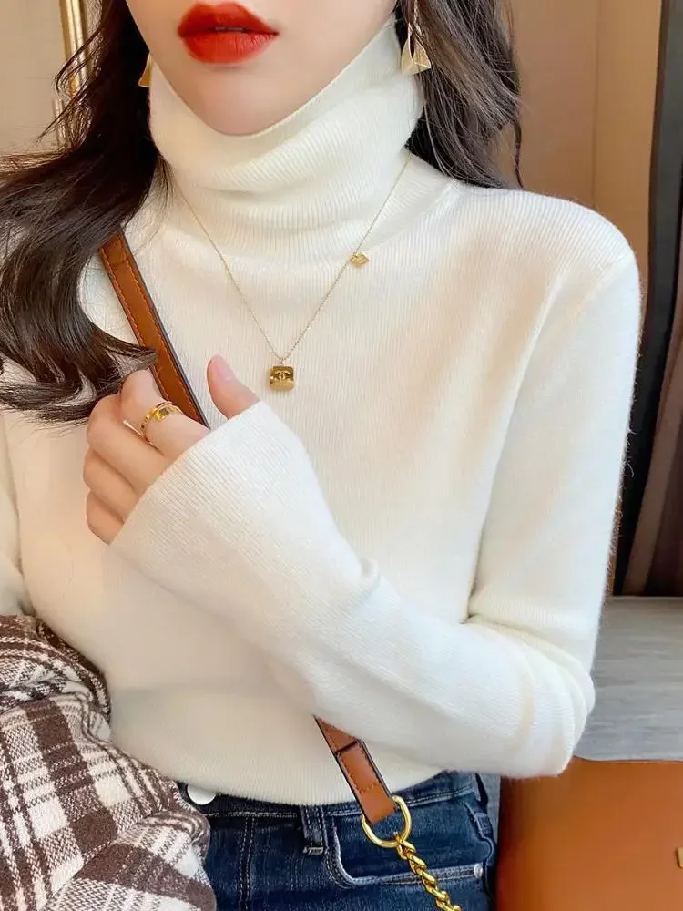 2026 Autumn Winter Basic Slim Soft Solid Color Turtleneck Sweater Pullover Women Casual Long Sleeve Chic Bottom Knitted Jumper
