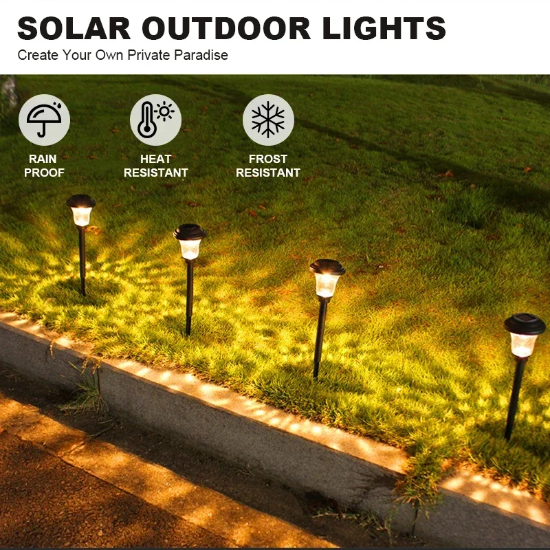 LED Solar Pathway Lights Outdoor IP65 Waterproof Garden Stake Glass Led Path Lights for Yard Patio Landscape Walkway Lighting