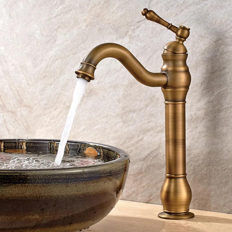 Imagem -04 - Antique Brass Single Handle Sink Faucet Torneira de Bacia Montada no Deck Torneiras de Água Fria e Quente Tap Vessel Zr247