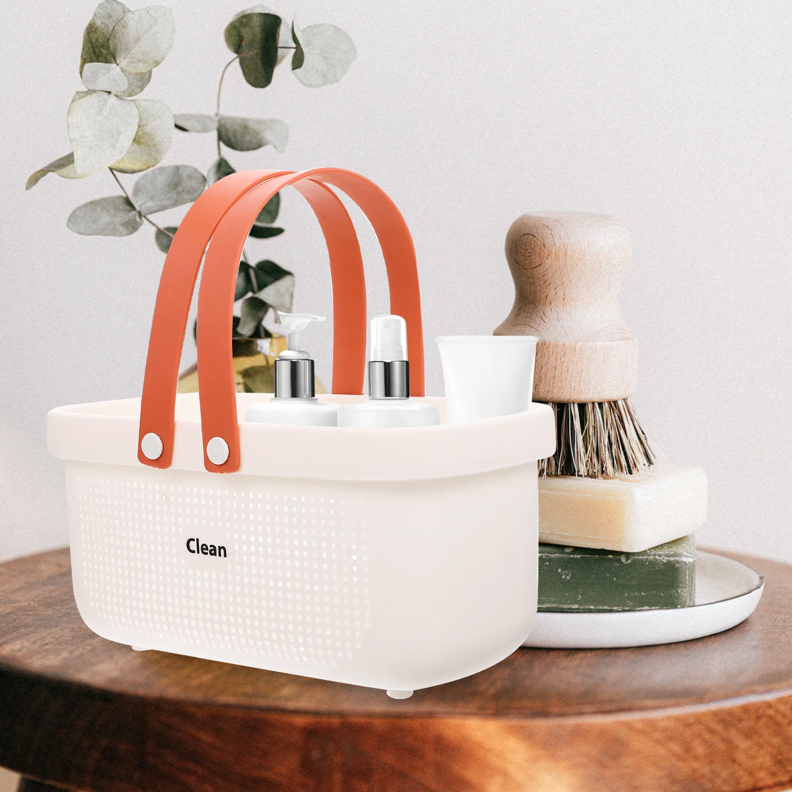 سلة أدوات الزينة ذات سعة كبيرة، منظم تخزين الدش المحمول، تصميم مجوف، حامل ثقوب الصرف البلاستيكي