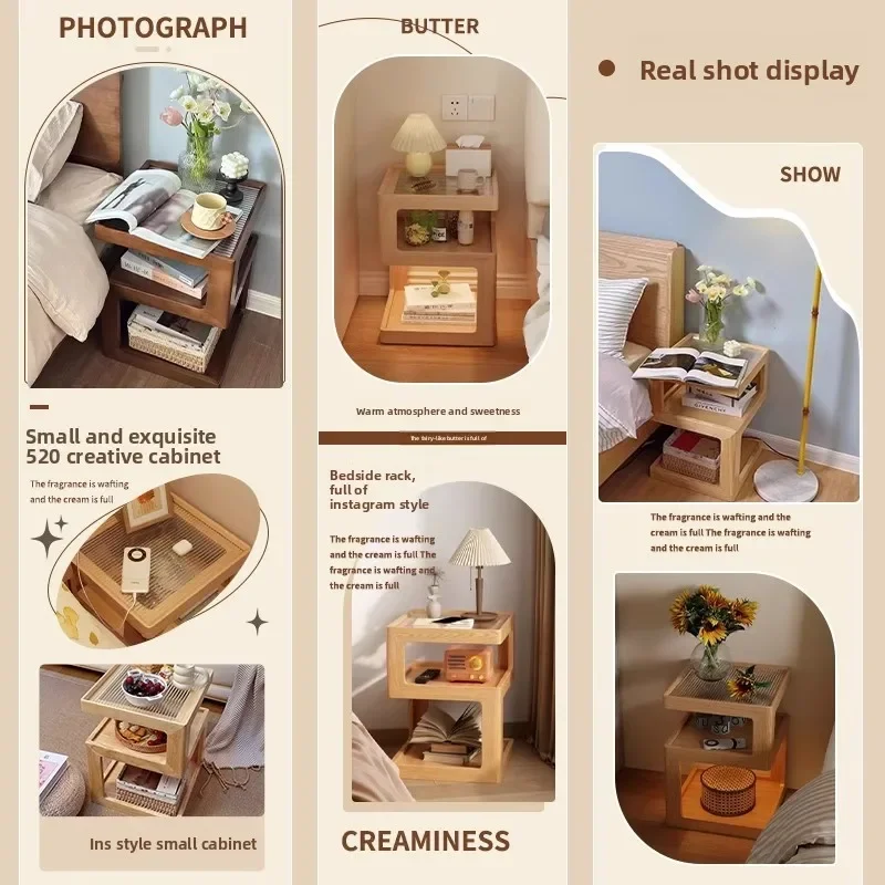 جميع طاولات السرير المصنوعة من الخشب الصلب، طاولة بجانب السرير بسيطة وحديثة، عدد قليل من طاولة تخزين بجانب السرير لغرفة النوم المنزلية الفاخرة الخفيفة