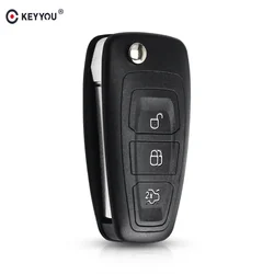 KEYYOU 3 버튼 플립 접이식 원격 키 접이식 포브 쉘 스마트 자동차 키 케이스, 포드 포커스 3 피에스타 커넥트 mondeo c max