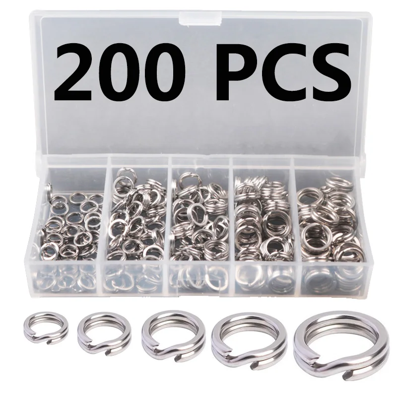 200 قطعة الصيد الفولاذ المقاوم للصدأ سبليت خواتم 5 أحجام عالية القوة قوة الشد الكبيرة الصيد حلقة الصيد إغراء موصل