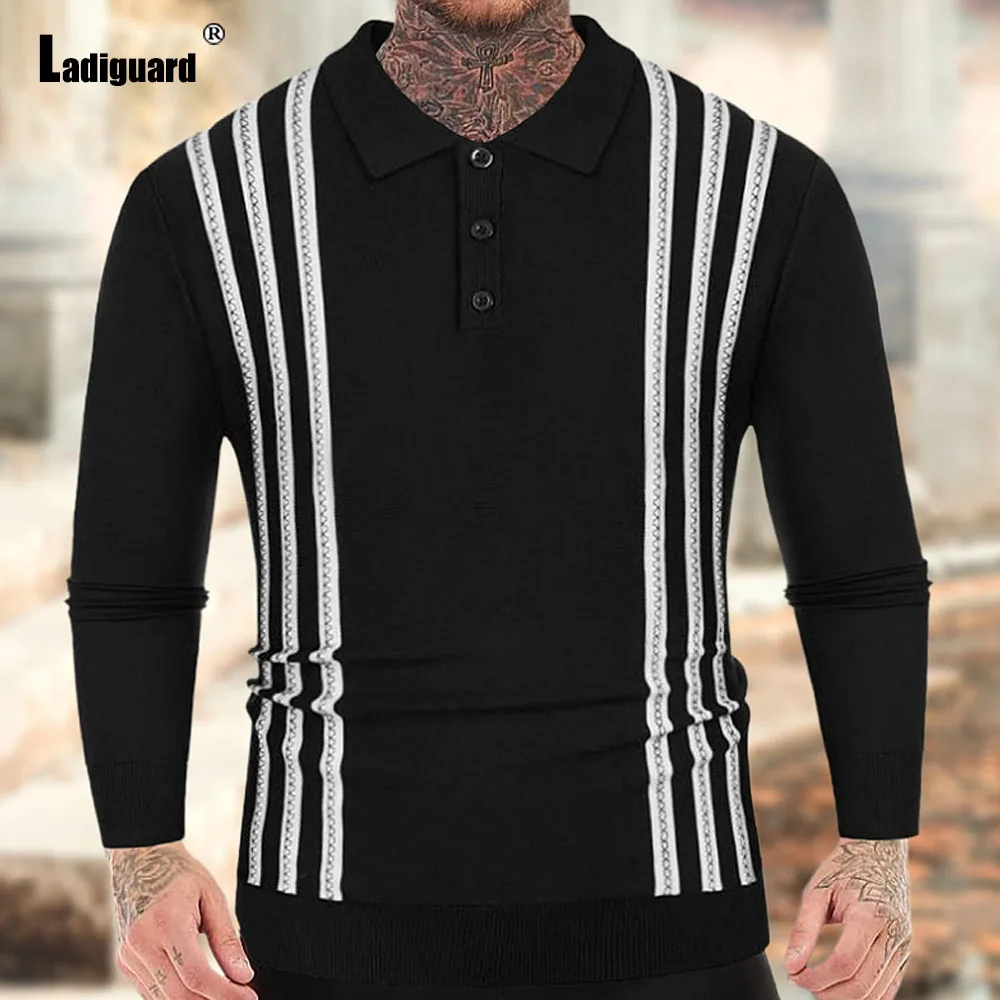 

2024 England Style Knitting Sweaters Men Long-sleeved Basic Tops Outerwear New Stripe Pullovers Male Lepal Collar Knitted Polo