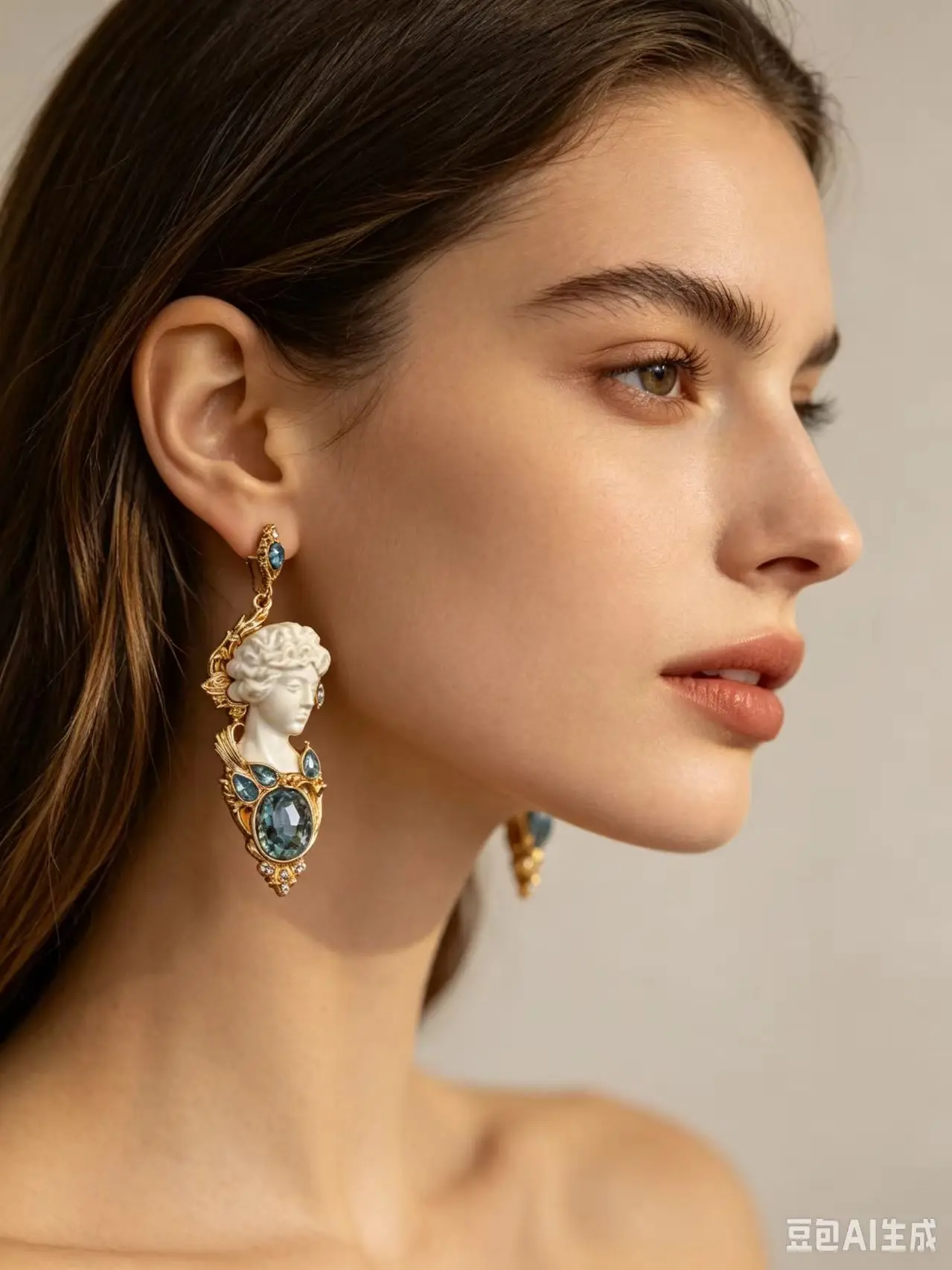 Vintage Artistic Portrait Carved Earrings, Antique Gold Color, Elegant Party Atmosphere Earrings