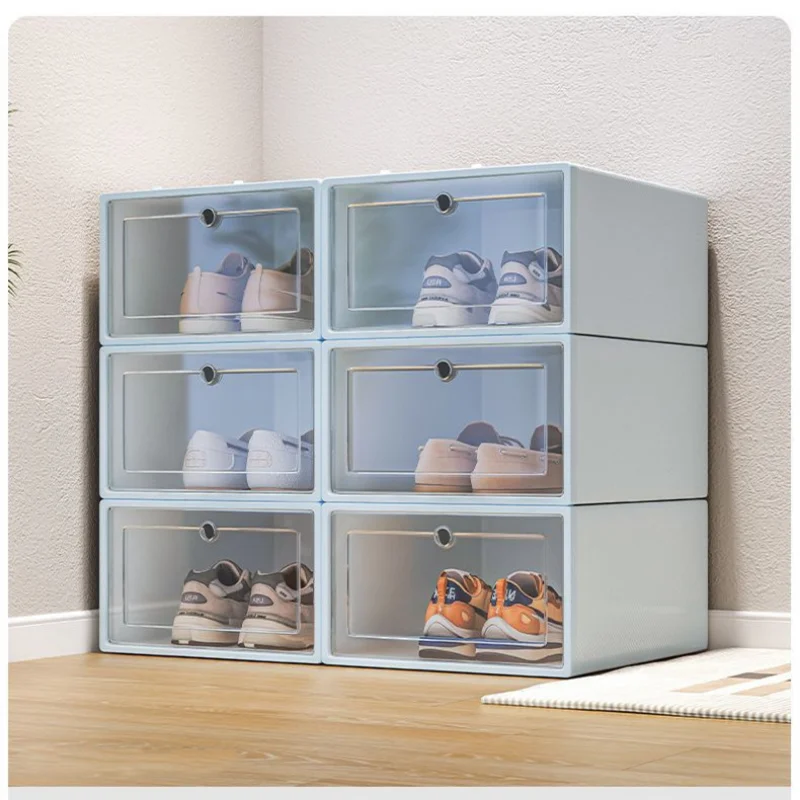 6pcs Plastic Shoes Case Thickened Transparent Drawer Case Plastic Shoe Boxes Organizer Shoebox Stackable Box Shoe