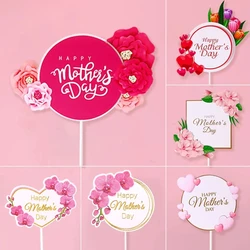 5pcs Happy Mother's Day Cake Toppers Pink Heart Flower Decoration Mothers Day Gift Birthday Party Cake Dessert Decor Supplies