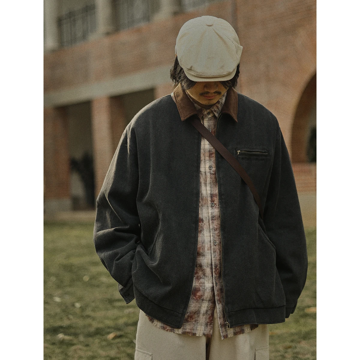 

Loose Long Sleeve Collared Workwear Jacket for Young Men Spring Autumn Fashionable Vintage Japanese Style Detroit Barn Coat
