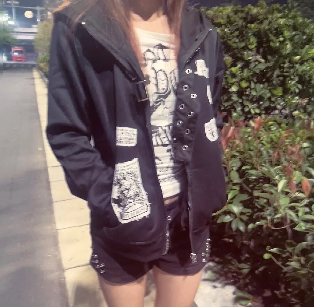 

2025 Harajuku Subculture Vintage Stand Collar Coats Y2k Casual Streetwear Grunge Jacket with Hooded Women Zipper Sweatshirts