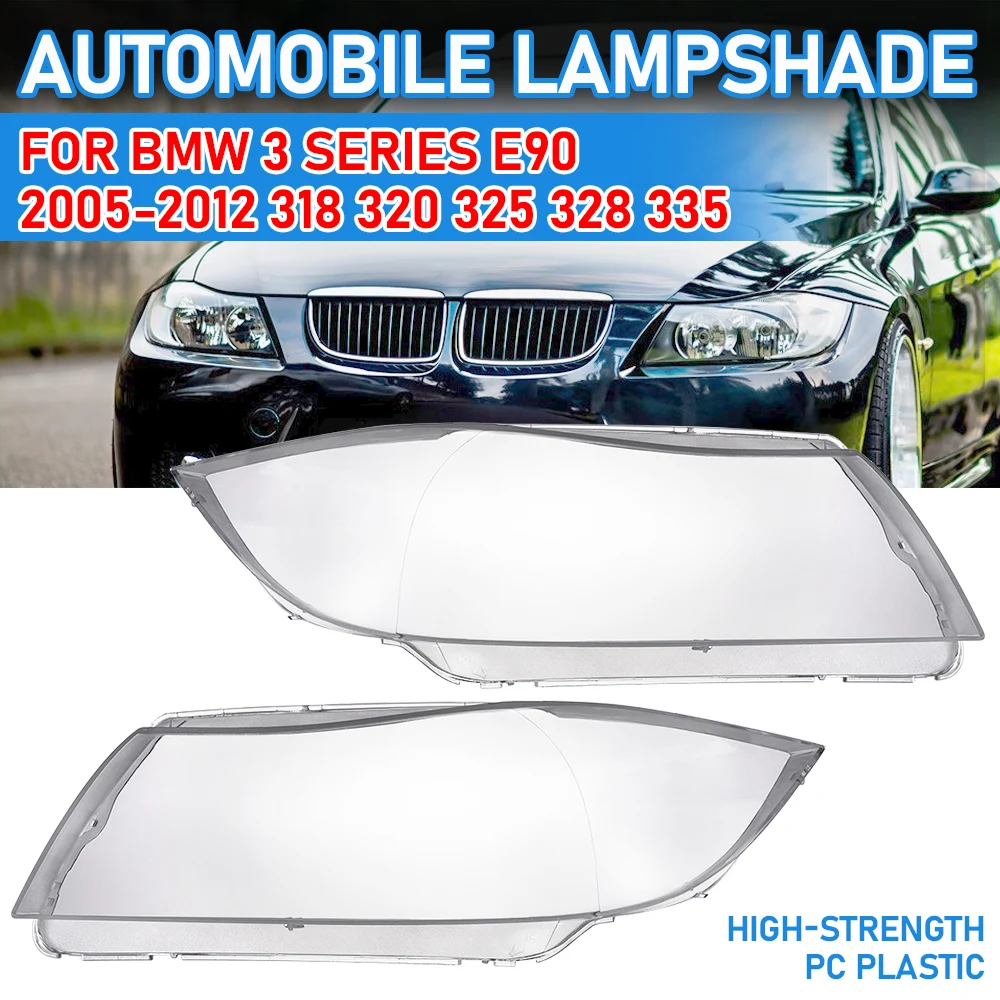 Car Headlight Cover Front for BMW 3 Series E90 Headlamp Cover 2005-2012 Model BMW 318 320 325 328 335 [Low-end Lenseless Model]