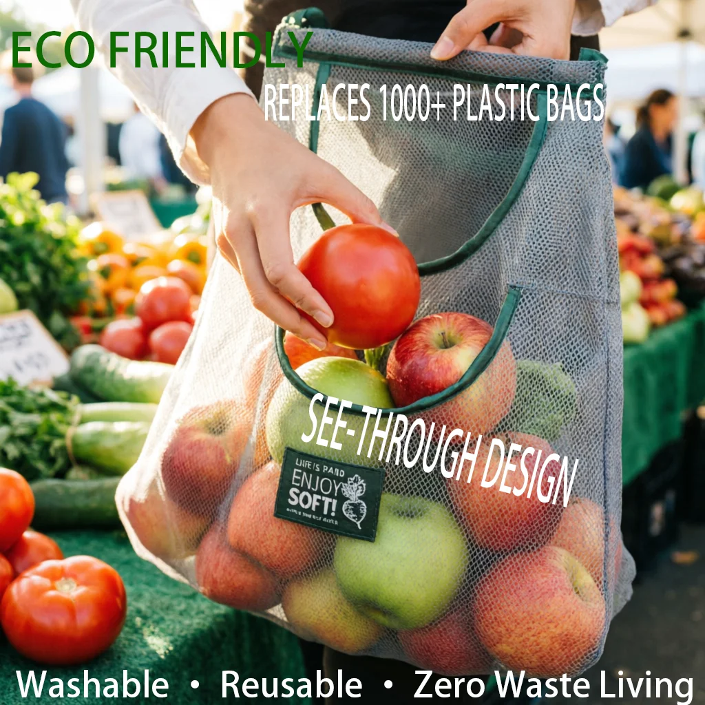 

Reusable Produce Bags 12-Pack - Eco Friendly Mesh Bags for Fruits & Vegetables | Zero Waste Grocery Shopping | Washable