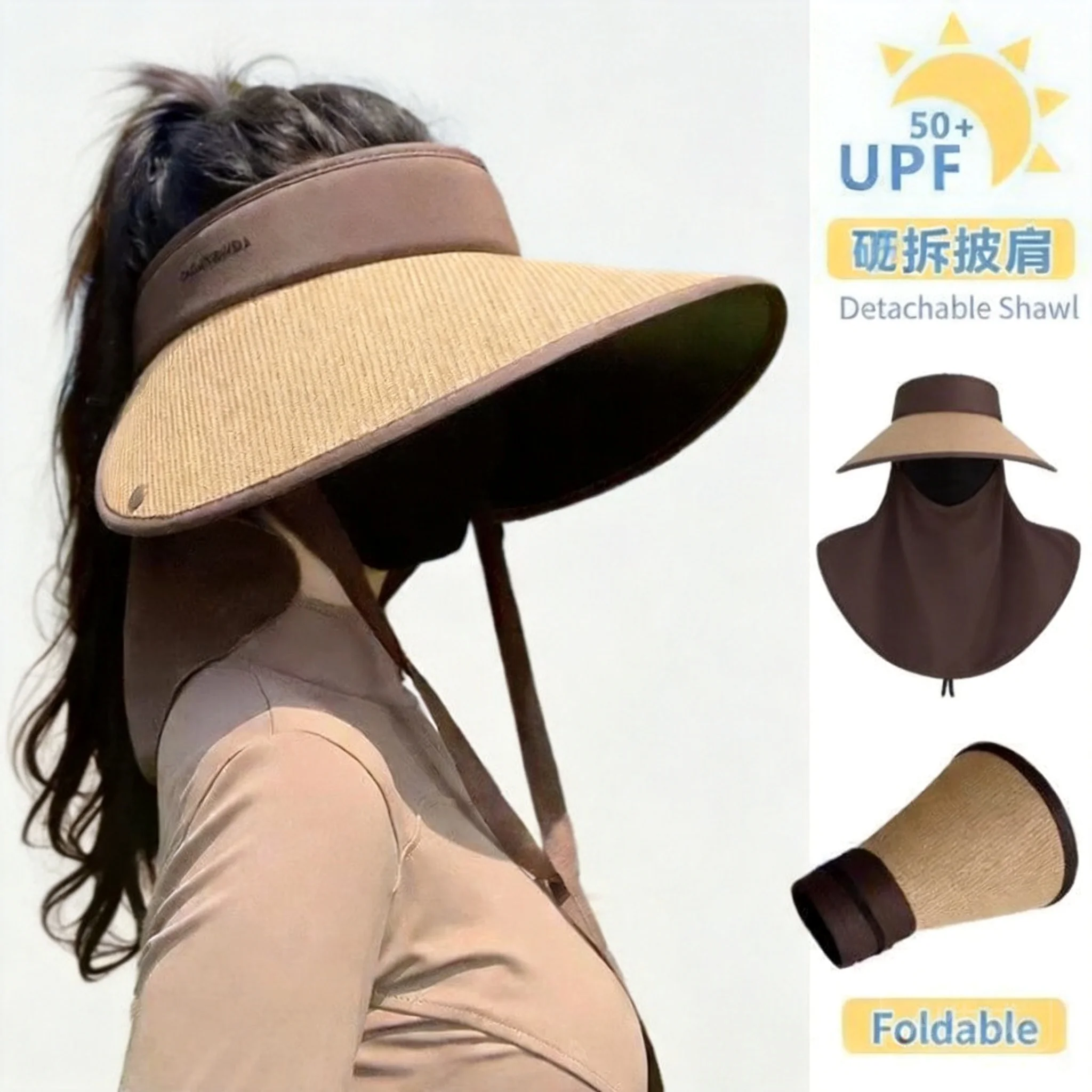 100% Cotton Wide Brim Sun Visor For Women Uv Protection Upf 50 Removable Neck Flap Foldable Summer Beach Outdoor Travel Hat Mult
