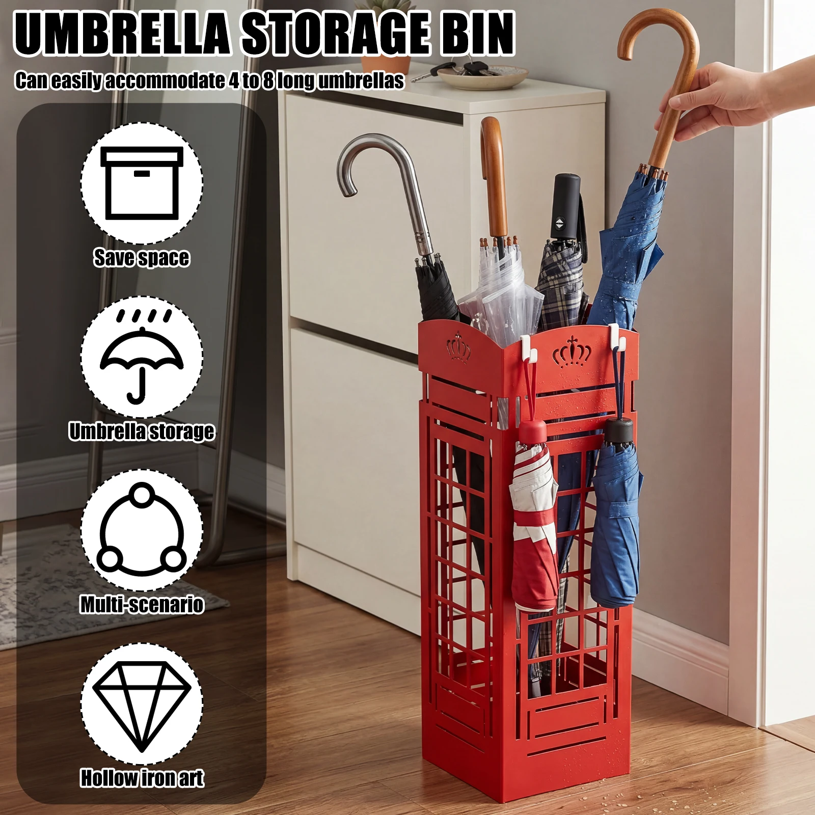New Umbrella Holder Metal Standing Hollow Out Stand Creative Walking Cane Organizer Rack Waterproof Umbrella Holder Bin for Home