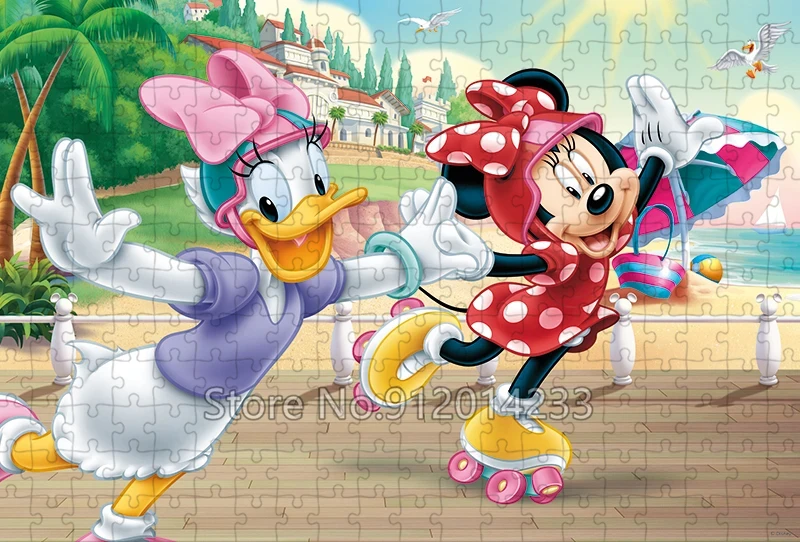 Disney Cartoon Puzzle Minnie Mouse and Daisy Duck Jigsaw Puzzles Stitched Wooden Images Children's Intelligence Enhancing Toys