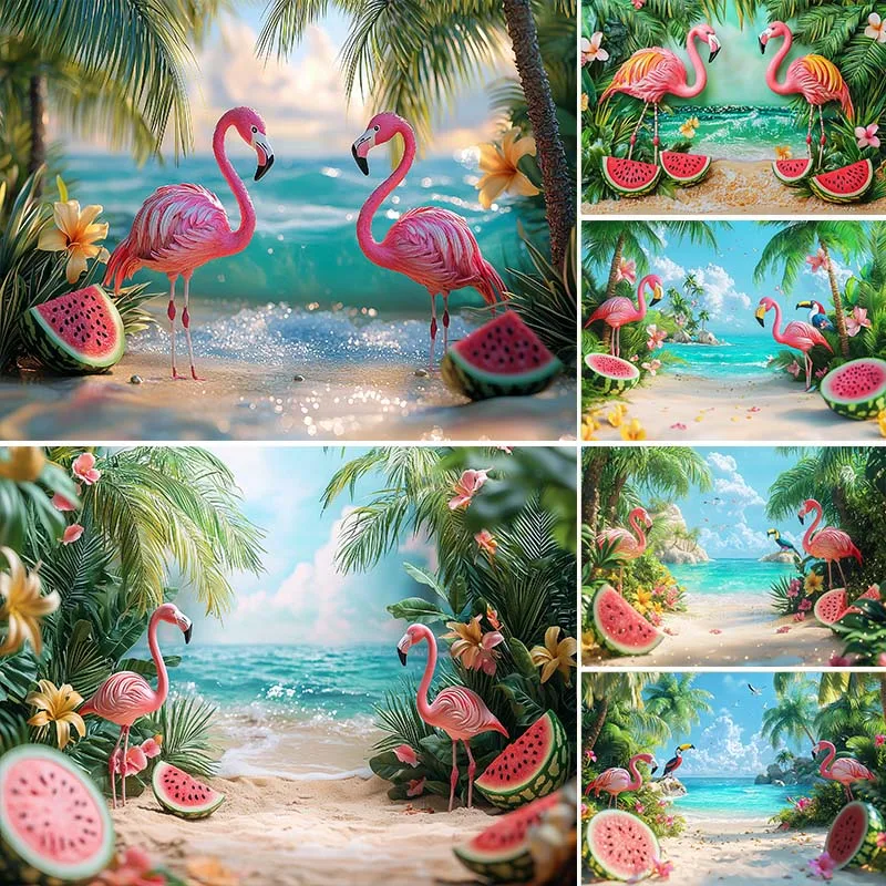 

LS Photography Background Flamingo Beach Hawaii Whimsical Summer Party Kids Birthday Portrait Decor Backdrop Photo Studio