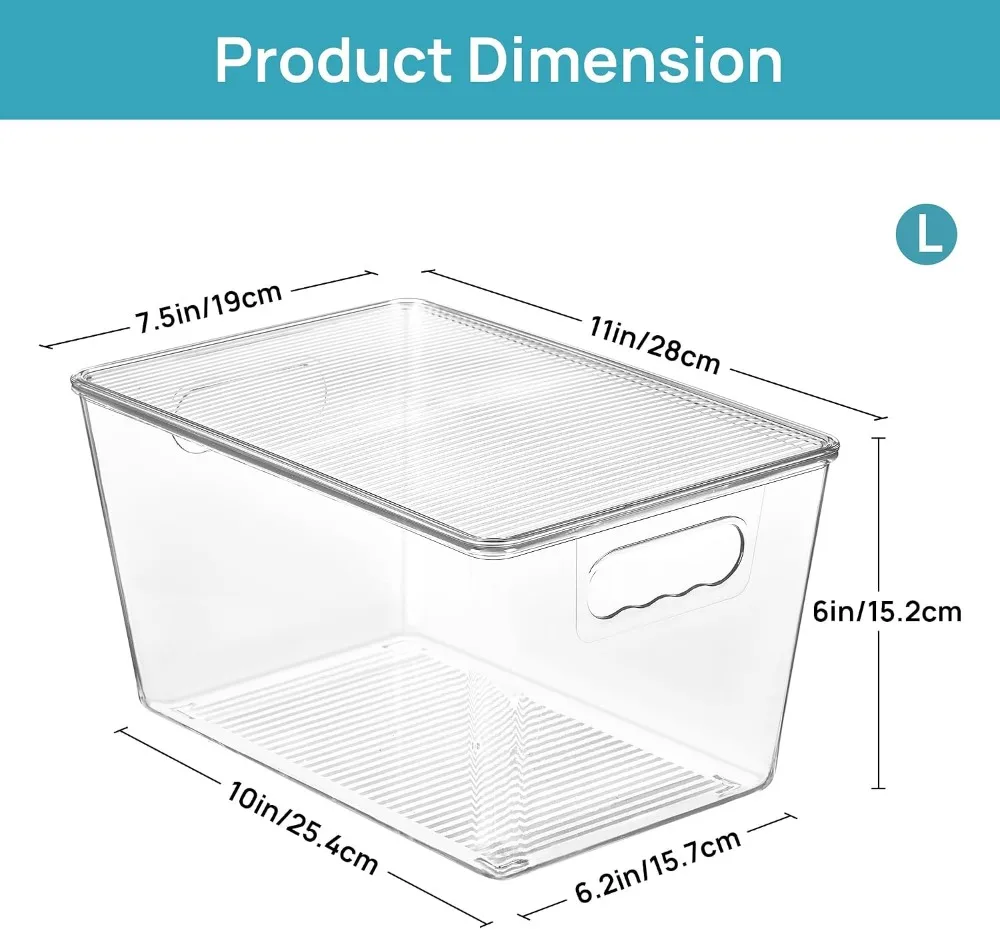 6 Pack Clear Stackable Storage Bins with Lids, Large Plastic Containers with Handles for Pantry, Kitchen, Fridge, Bathroom Organization