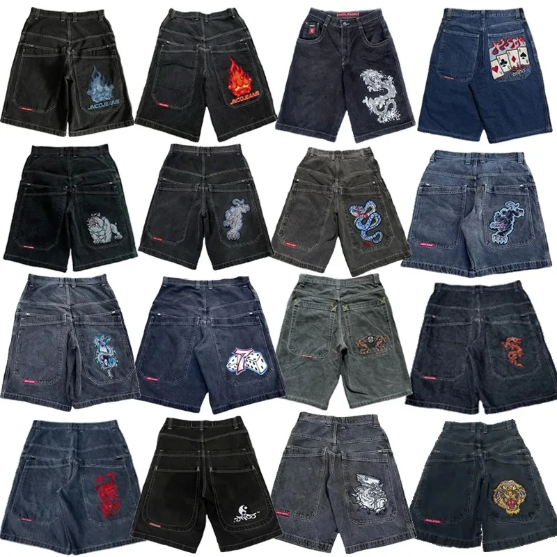 JNCO baggy Denim Shorts Harajuku Y2K jeans Hip Hop vintage pattern Summer New Men Women Gothic Men Basketball Shorts Streetwear