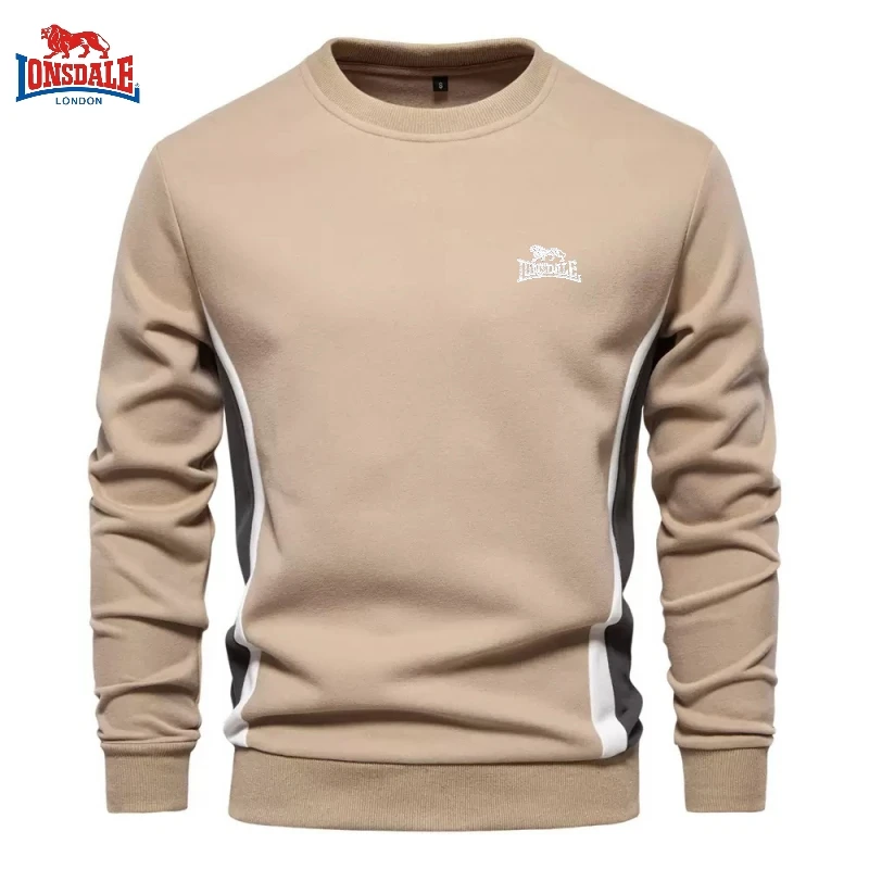 LONSDALE new men's high-quality spliced long sleeved round neck T-shirt, autumn and winter fashion casual sports pullover top