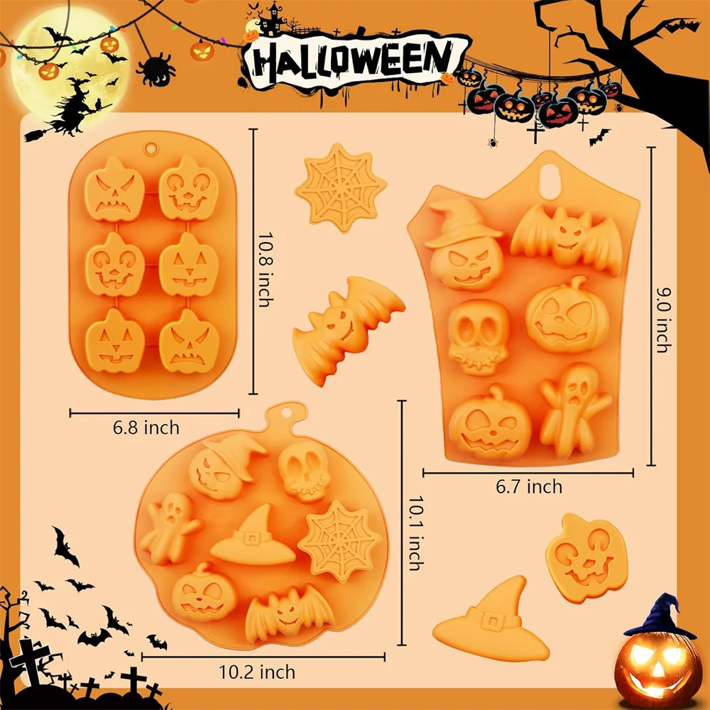 1 Halloween Moulds Nonstick Silicone Pumpkin Mold Skull Bat Ghost Shape Chocolate Candy Mold Baking  Cake Pudding Cookie  Cupcak