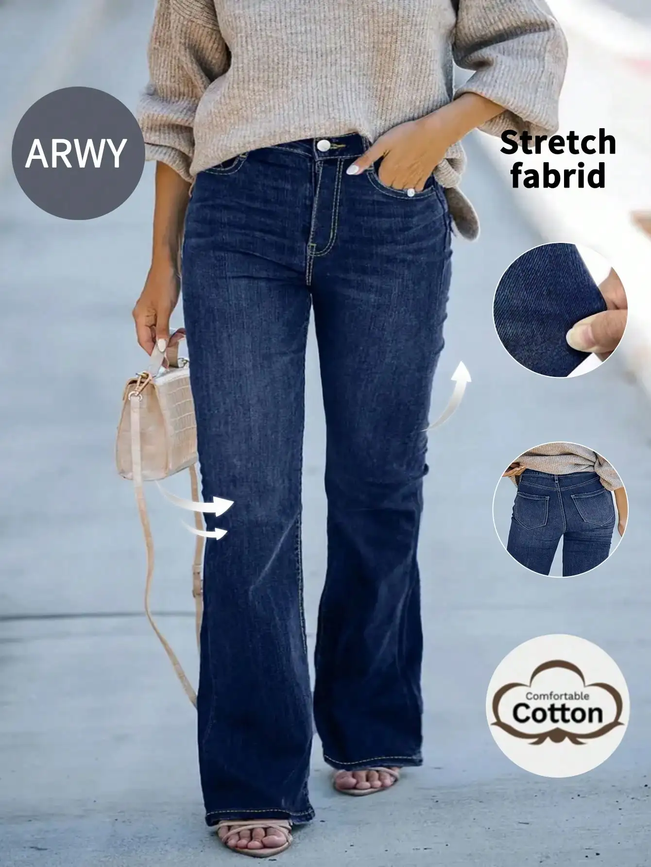 

Женские эластичные джинсы-клеш с эффектом потертости, с высокой талией, удобные для повседневной носки